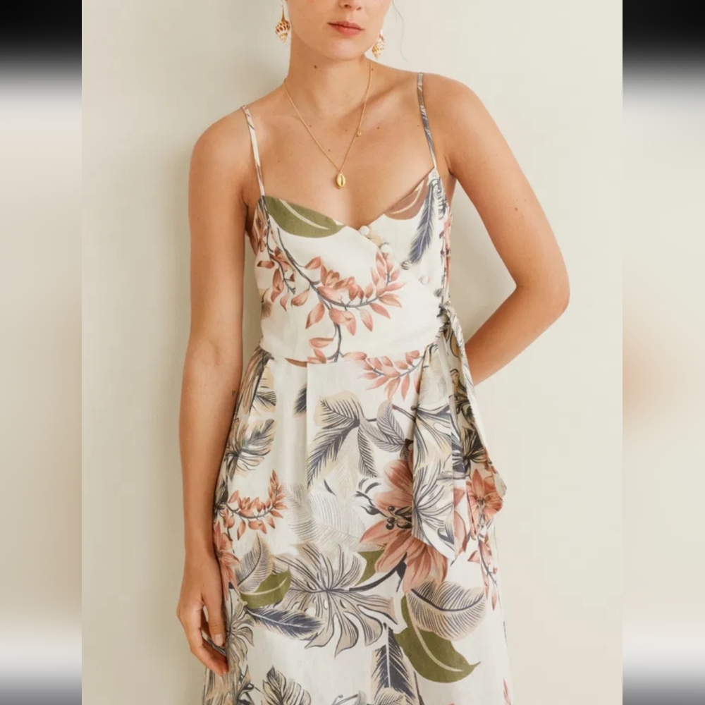 Linen Midi Dress Floral Medium